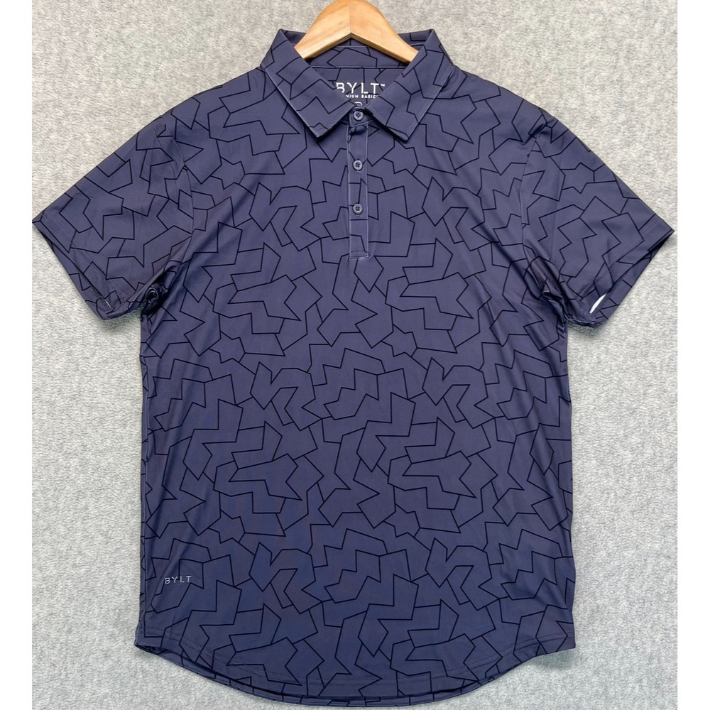 BYLT Premium Basics Men's Geometric Pattern Polo Shirt Blue Golf Athletic M